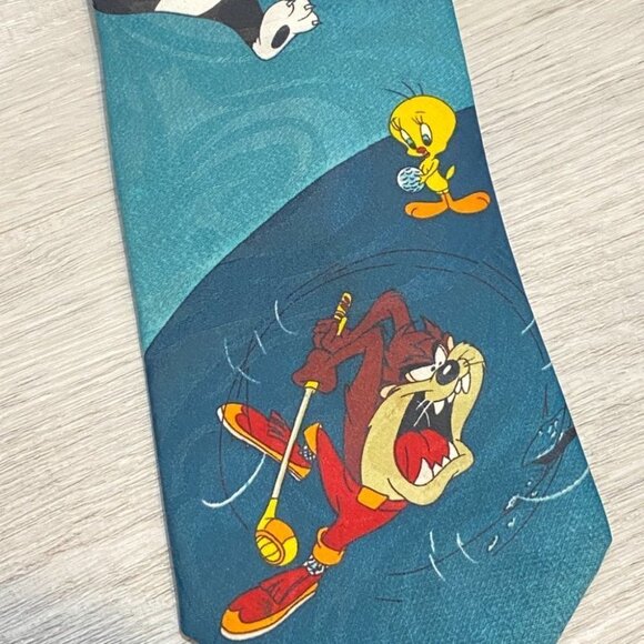 Rare Vintage Warner Brothers Tweety and Sylvester Golfing Necktie 58in Made USA - Picture 5 of 5